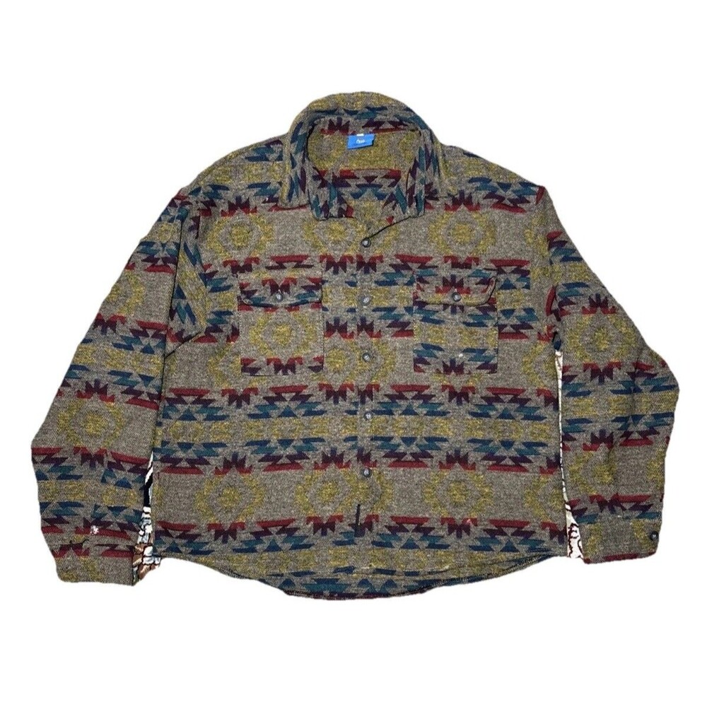 Rfausntiy XL Vintage Southwestern-Style Pattern Snap-Down Shirt